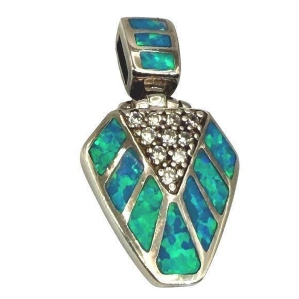Vintage Atasay AK Sterling Silver Blue Green Opal Inlay Pendant - Picture 6 of 7